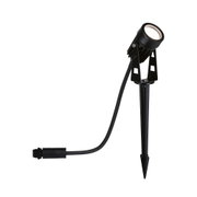Black metal LED garden spotlight with ground spike for outdoor lighting and garden illumination