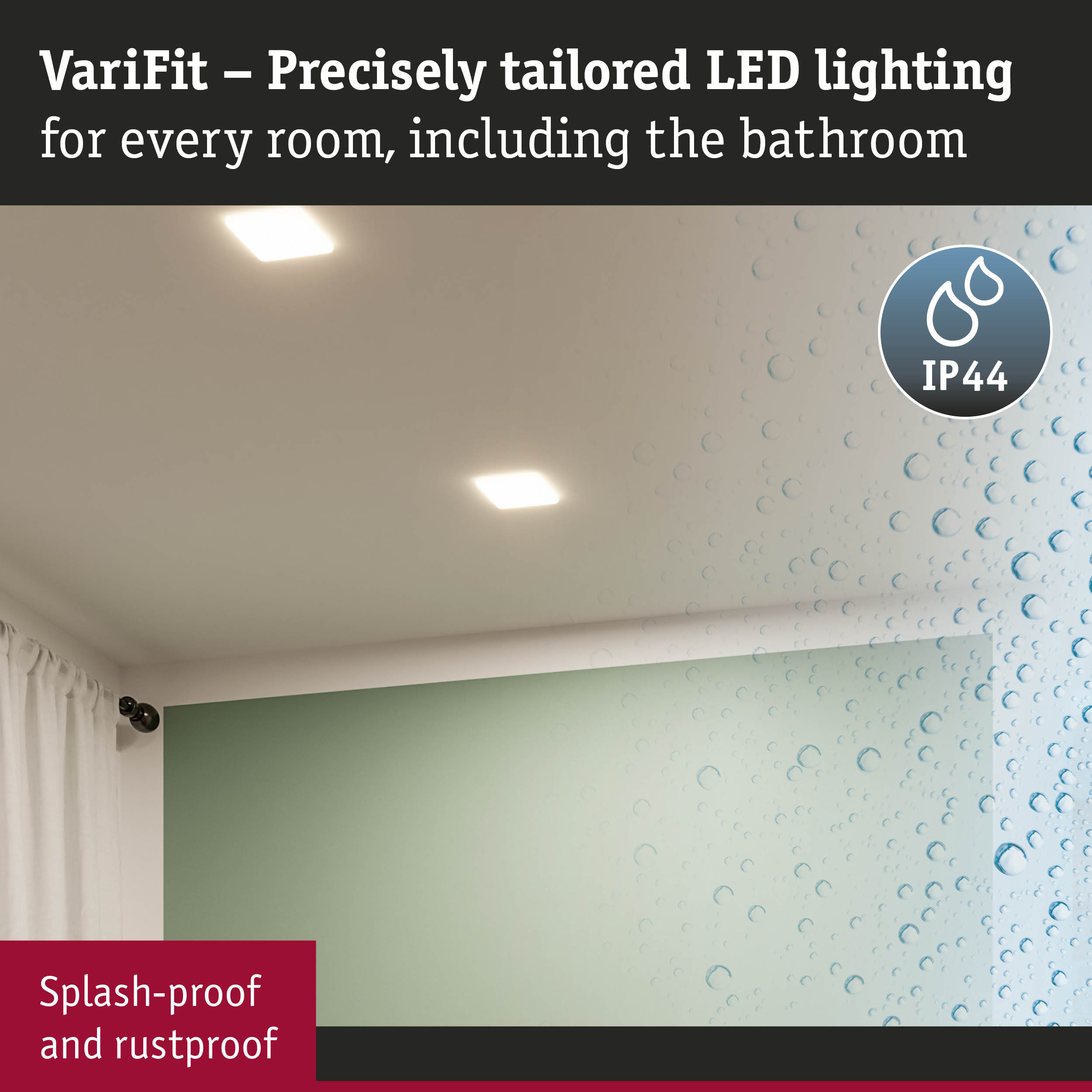 VariFit LED ceiling lights with IP44 rating for bathrooms, splash-proof and rustproof lighting