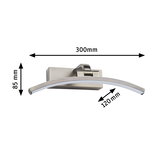 Curved LED wall light in brushed silver metal measuring 300x85x120 mm for modern lighting solutions