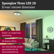 Modern woonkamer met witte Spaceglow Three LED 3D plafondlamp met 3D lichteffect