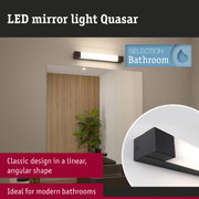 Quasar LED mirror light in black aluminium with linear design ideal for modern bathroom lighting