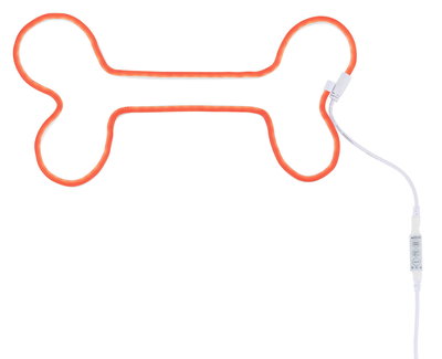 Orange LED light tube shaped like a bone with white control cable for decorative lighting use