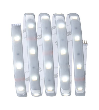Flexibler LED-Lichtstreifen mit weißen LEDs und selbstklebender Rückseite für vielseitige Beleuchtung.