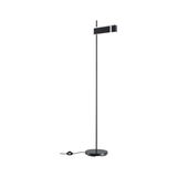 Zwarte vloerlamp met ronde voet en rechthoekige lampenkap van vilt voor moderne woonverlichting