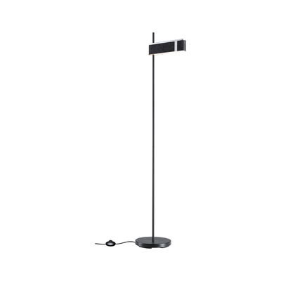 Zwarte vloerlamp met ronde voet en rechthoekige lampenkap van vilt voor moderne woonverlichting