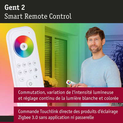 Télécommande intelligente Gent 2 blanche avec roue chromatique pour éclairage Zigbee 3.0 sans application ni passerelle
