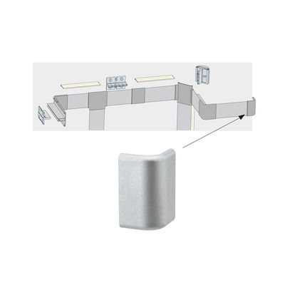 Eckverbinder aus silbernem Metall für LED-Aluprofil zur Eckmontage von Lichtleisten