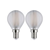Zwei matte LED-Glühbirnen mit E14-Fassung und warmweißem Licht für energiesparende Beleuchtung