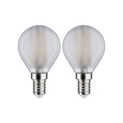 Zwei matte LED-Glühbirnen mit E14-Fassung und warmweißem Licht für energiesparende Beleuchtung