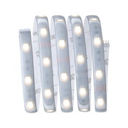 Flexibler LED-Lichtstreifen mit warmweißem Licht und selbstklebender Rückseite für vielseitige Beleuchtung.