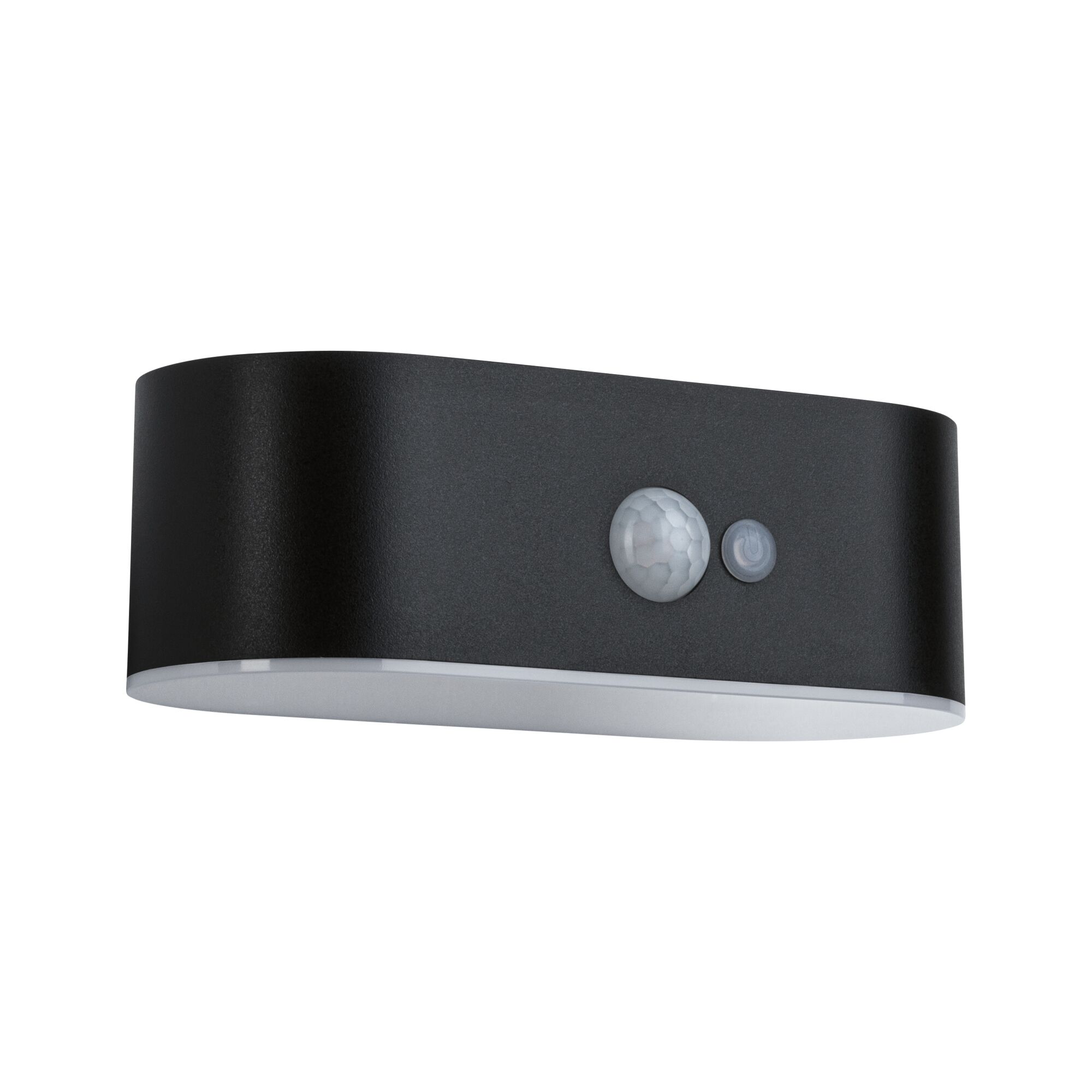 Black metal LED wall light with motion sensor, modern design for indoor and outdoor lighting solutions