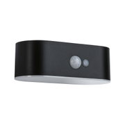 Black metal LED wall light with motion sensor, modern design for indoor and outdoor lighting solutions