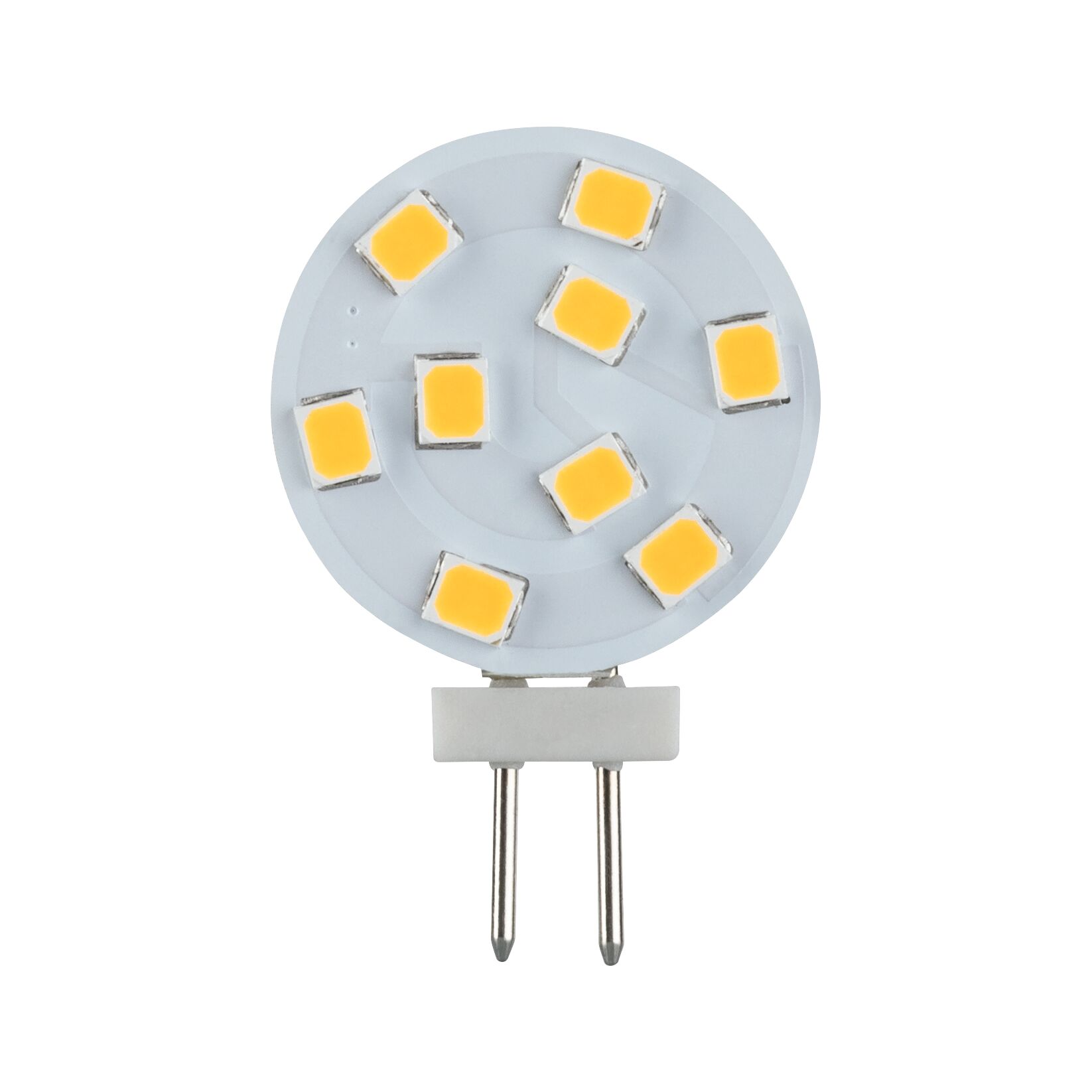 Ronde LED-lichtplaat met gele diodes en twee metalen pinnen voor energiezuinige verlichting
