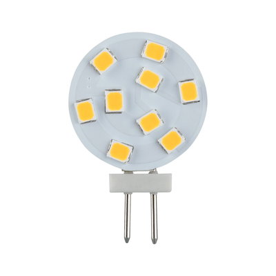 Round LED light panel with yellow diodes and two metal pins for energy-efficient lighting