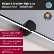 Black LED mirror light Sava with warm white light and long service life for bathroom lighting