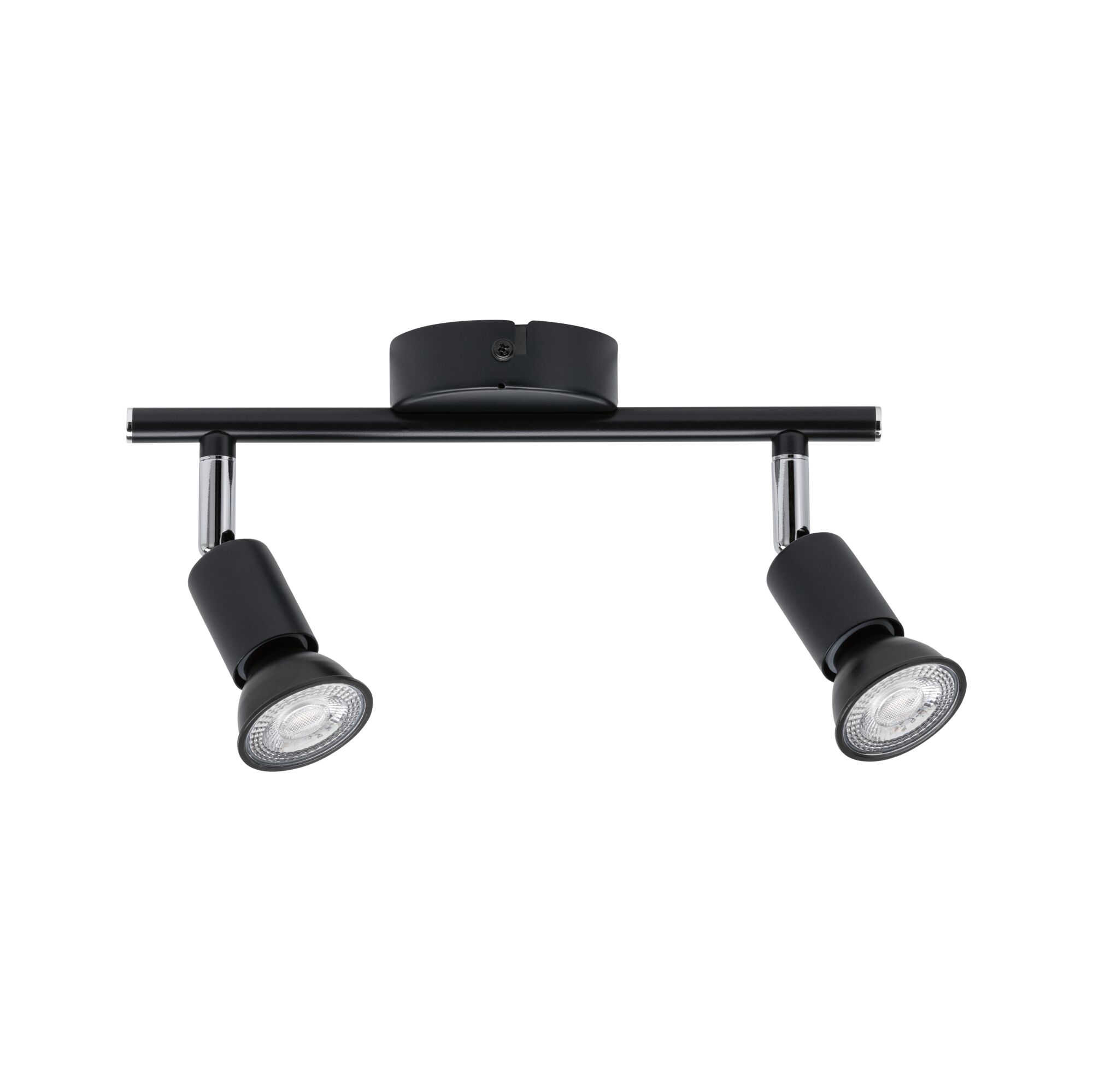 Sort metal LED-loftlampe med to justerbare spots til moderne rumbelysning