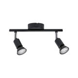 Sort metal LED-loftlampe med to justerbare spots til moderne rumbelysning