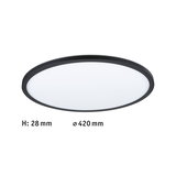 Flad rund LED-loftlampe med sort ramme og hvid diffuser, diameter 420 mm