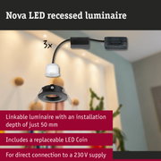 Nova LED recessed spotlight in black with white LED module, shallow installation depth, replaceable LED Coin