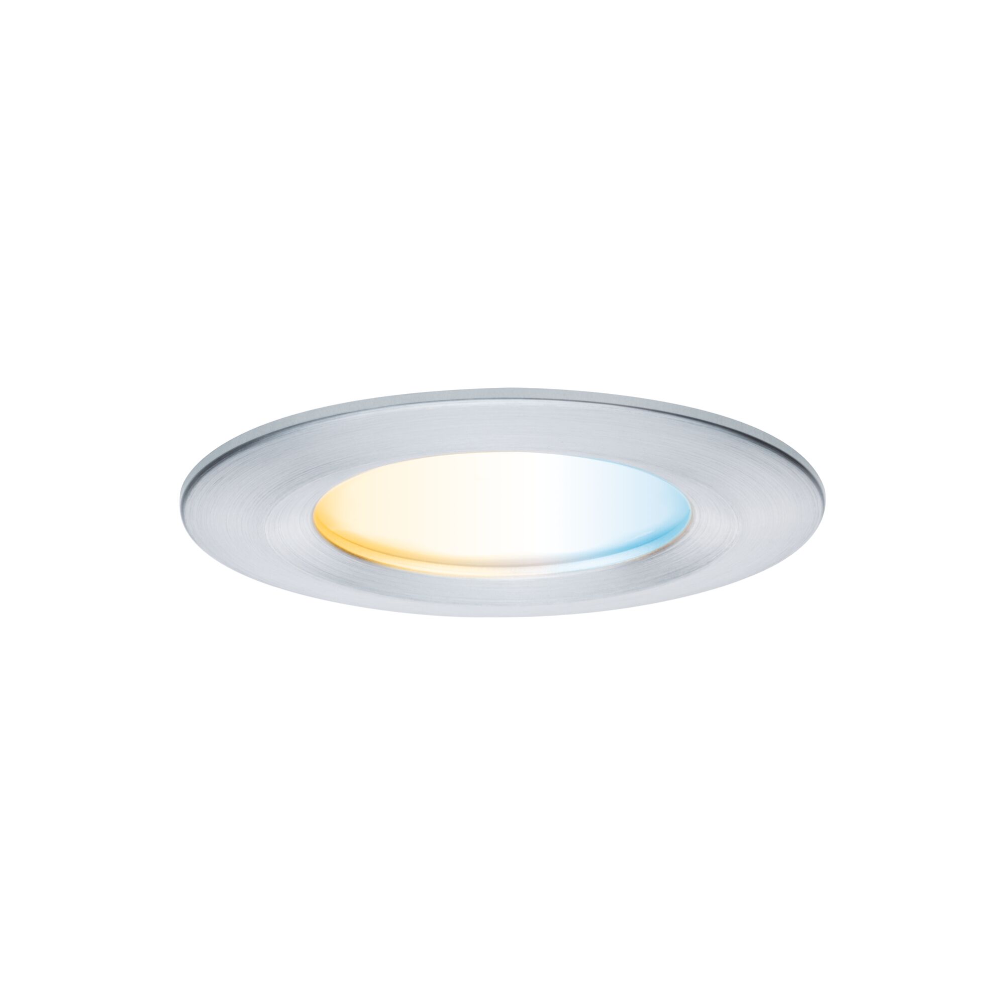 Ronde LED-inbouwspot van geborsteld aluminium met warm en koel wit licht voor woonruimtes