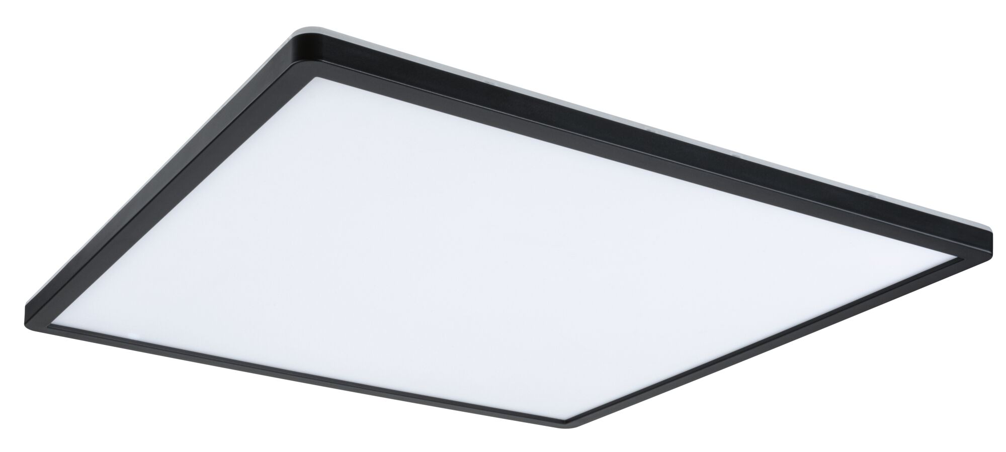 Flat square LED ceiling light with black frame and white diffuser for modern lighting solutions
