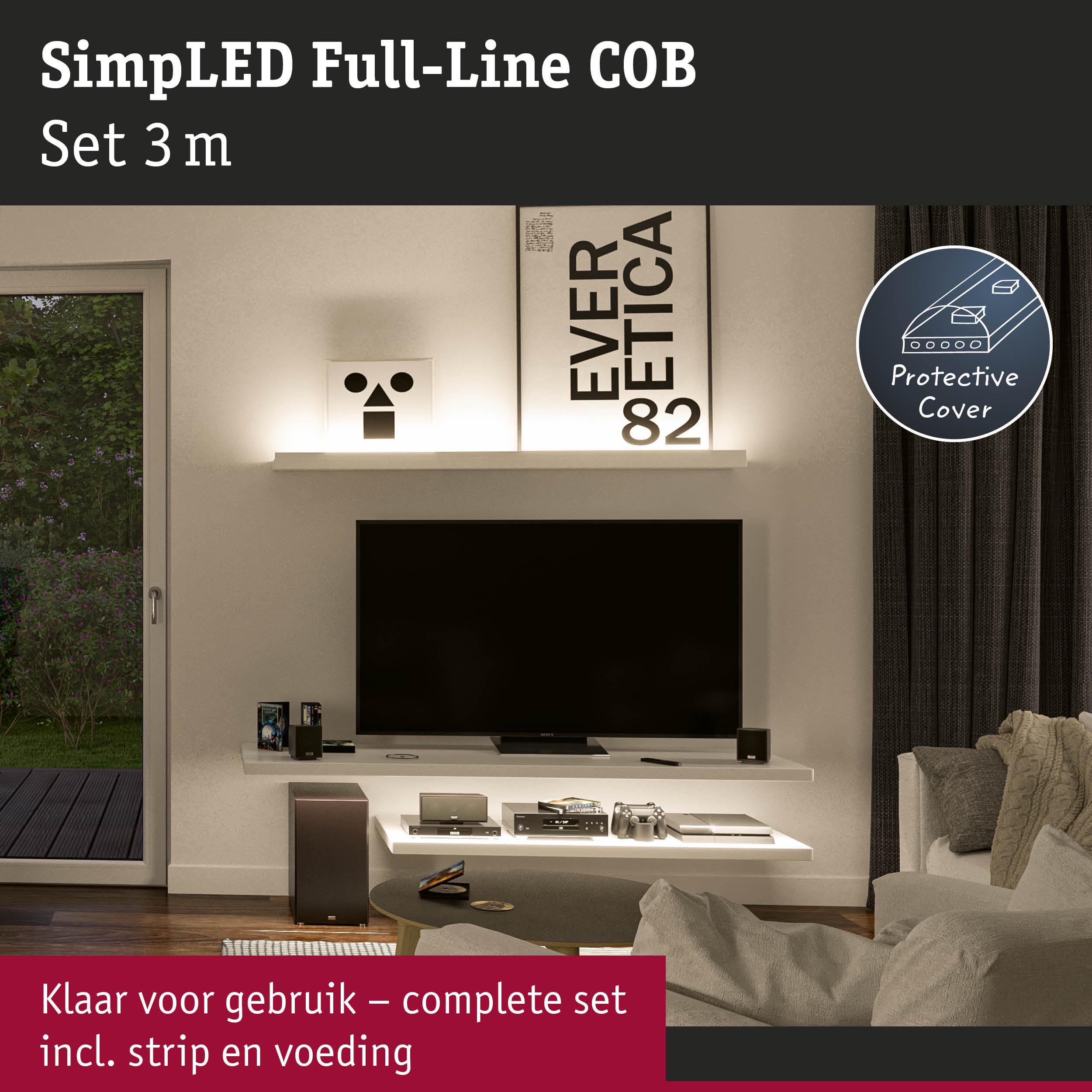 SimpLED Full-Line COB 3m LED-strip met beschermhoes, warm wit licht voor woonkamervoorziening