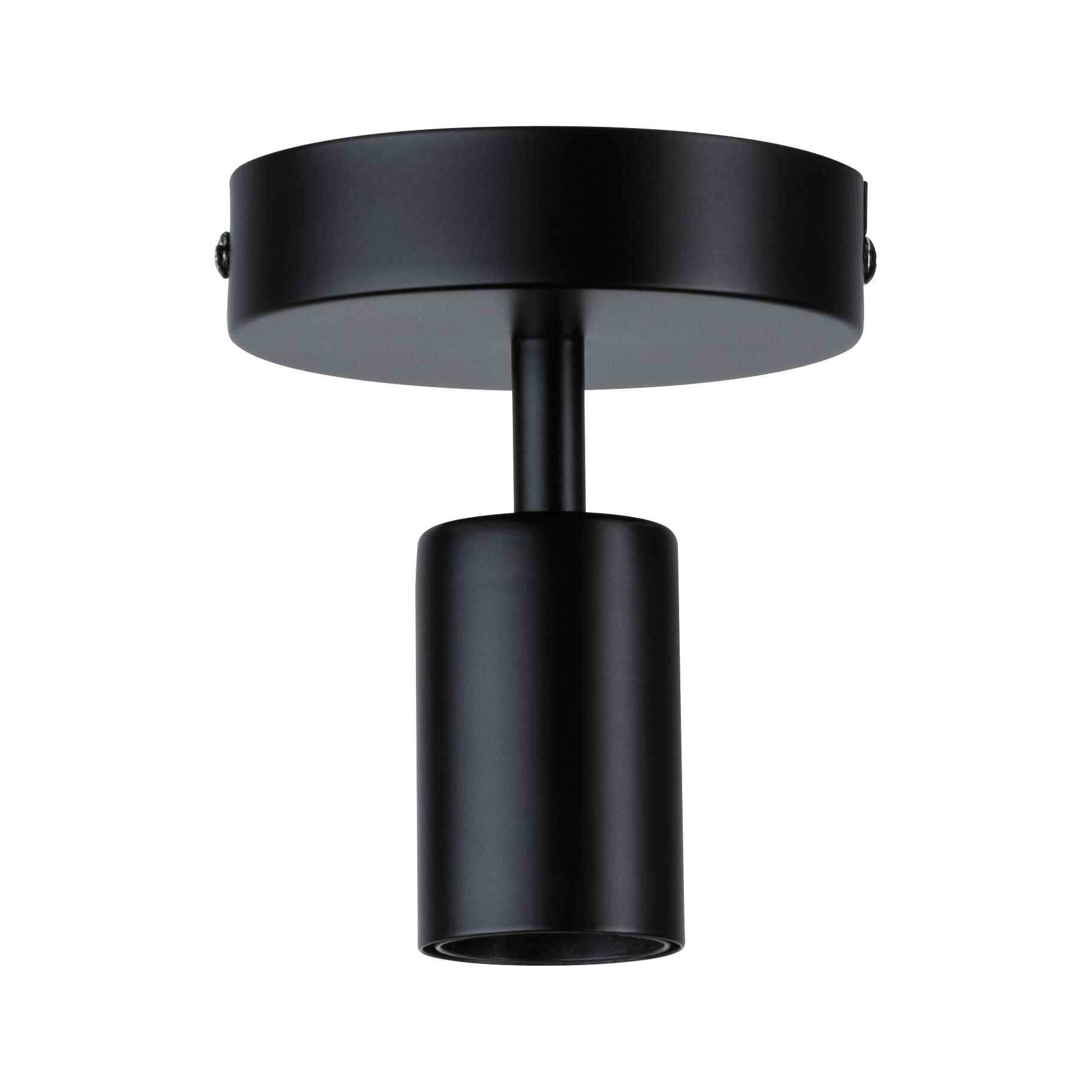 Plafonnier noir en métal avec spot cylindrique pour un éclairage intérieur moderne.