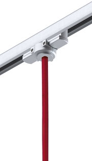Silberner Aluminium-Adapter mit rotem Textilkabel für Schienensystembeleuchtung, modernes Design