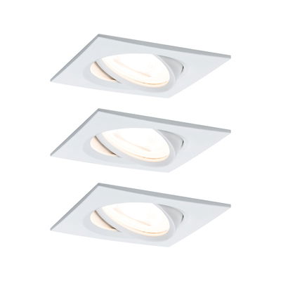 Drie witte vierkante metalen inbouwspots met verstelbare kop voor veelzijdige woningverlichting