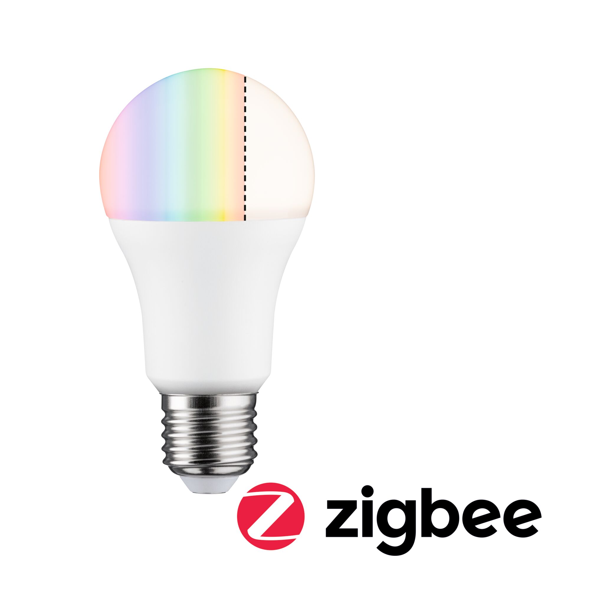 Ampoule LED blanche avec culot E27 affichant changement de couleur et lumière blanc chaud pour éclairage Zigbee