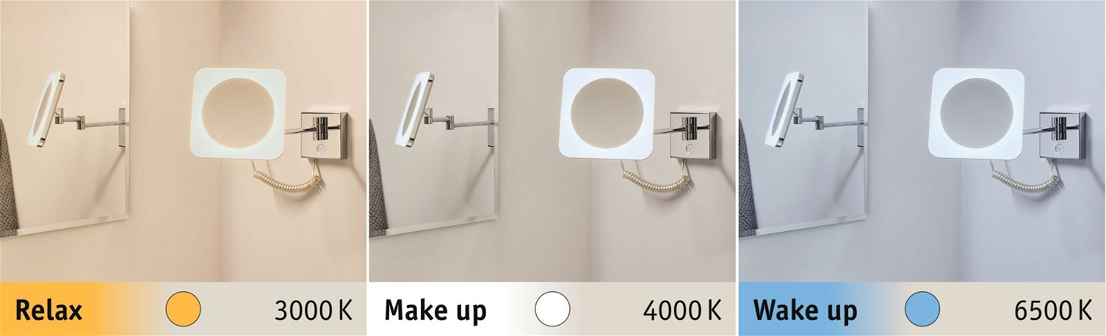 HomeSpa LED Kosmetikspiegel Jora IP44 White Switch 60lm 230V 3,3W Chrom/Weiß/Spiegel