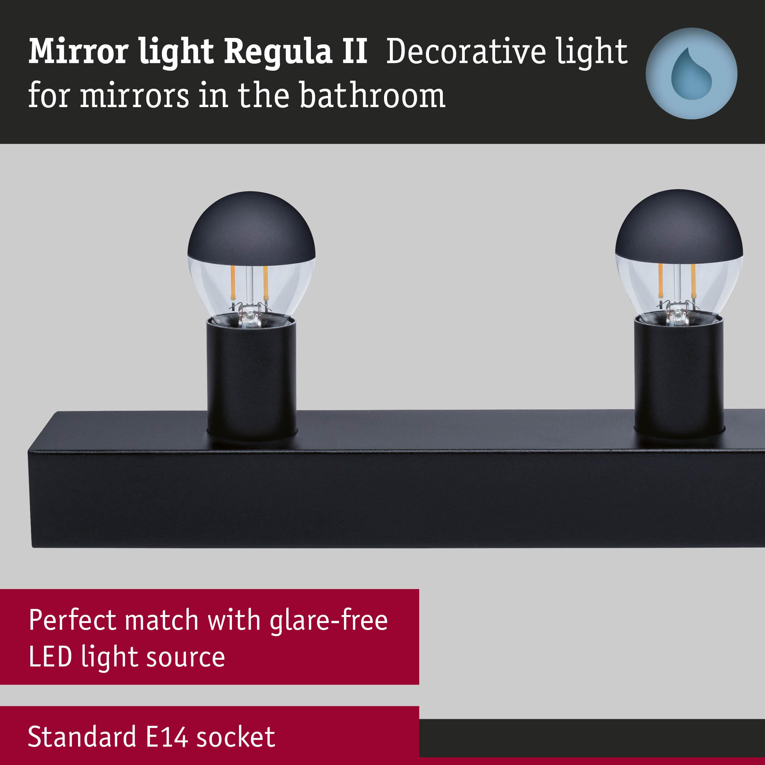 Set Mirror luminaire Regula II including light source 3-lamp IP44 E14 2700K 3x470lm 230V 3x4,5W dimmable Black/Crown mirror black matt