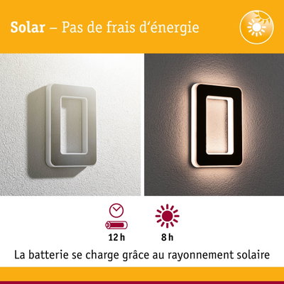 Applique murale solaire rectangulaire blanche et noire avec éclairage LED économique en énergie