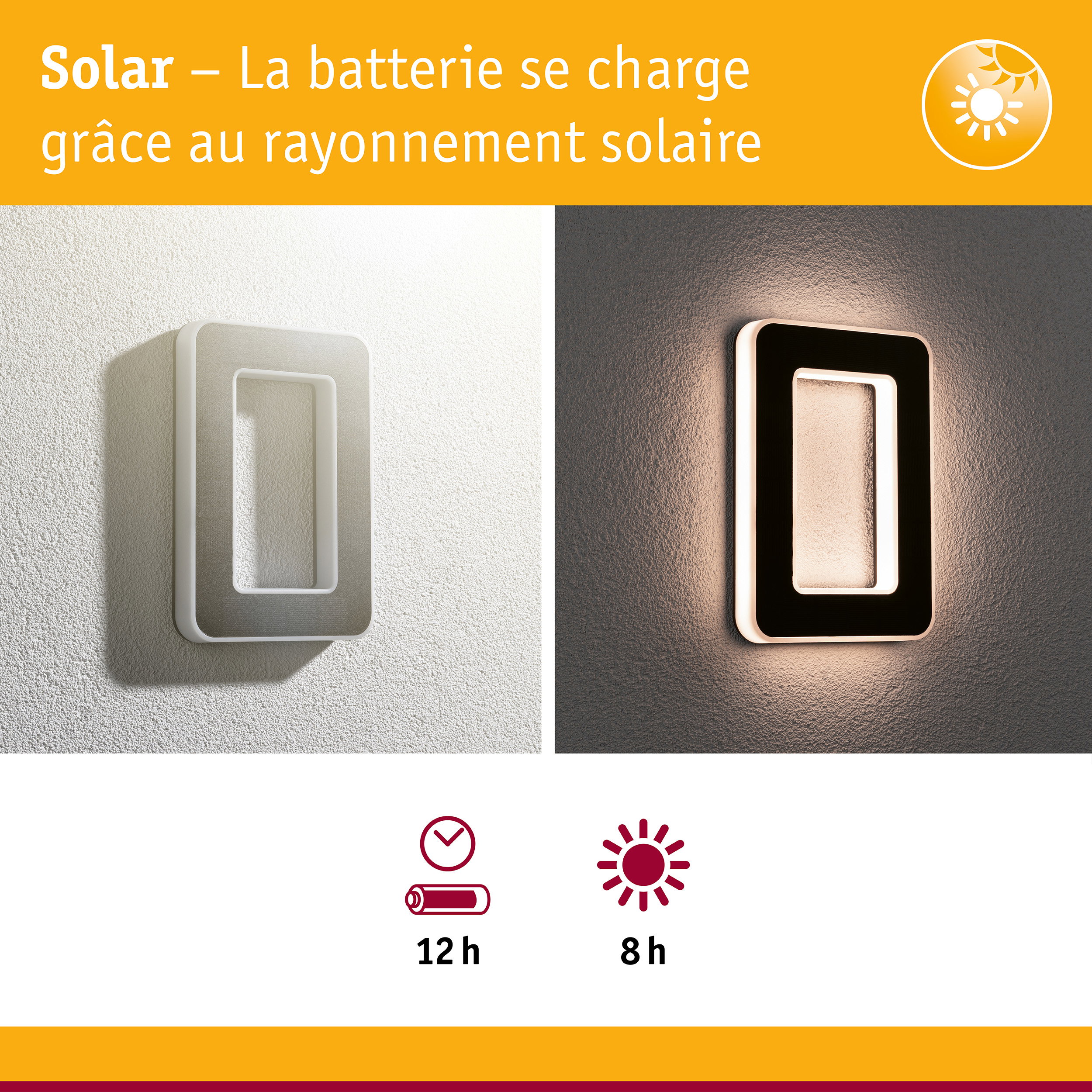 Applique murale solaire blanche et noire avec LED pour éclairage extérieur économique en énergie