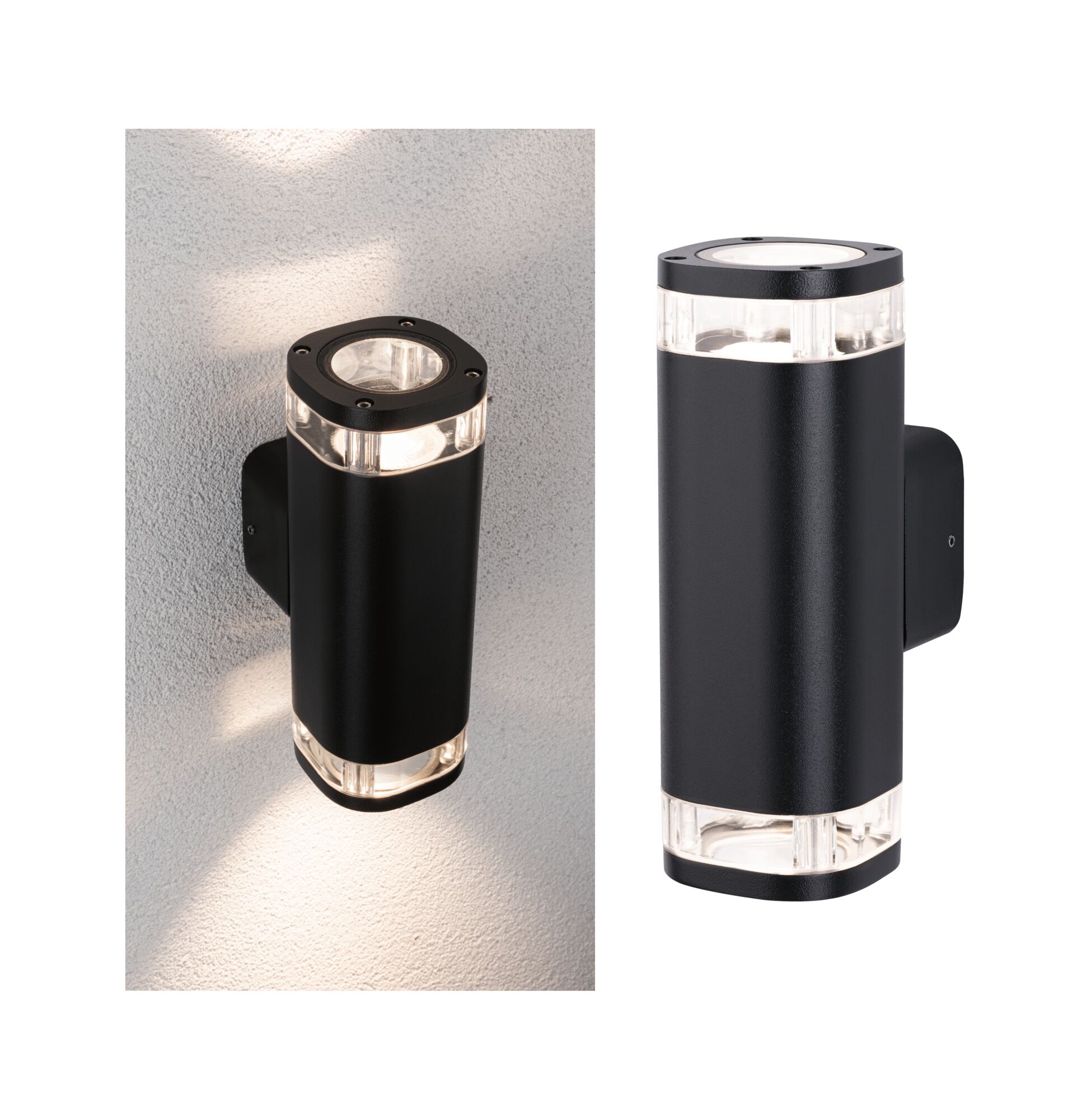 Wandarmaturen voor buiten Colum zeewater bestendig IP44 80x223mm max. 2x20W 230V Antraciet Aluminium Zwarte aluminium buitenwandlamp met heldere acrylsecties en up-down verlichting voor tuinverlichting