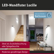 LED-Wandfluter Lucille in modernem geradlinigem Design mit weißem Licht an Treppenhauswand