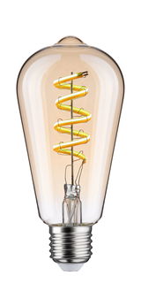 Vintage LED bulb with amber spiral filament and E27 base for decorative lighting and warm ambiance