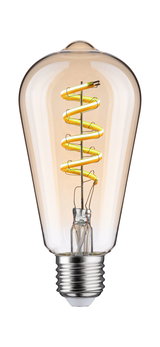 Vintage LED bulb with amber spiral filament and E27 base for decorative lighting and warm ambiance
