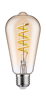 Vintage LED bulb with amber spiral filament and E27 base for decorative lighting and warm ambiance