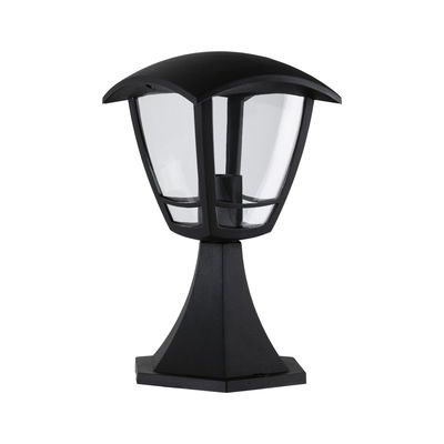 Black outdoor lamp made of plastic with clear glass for garden and terrace, weatherproof and durable