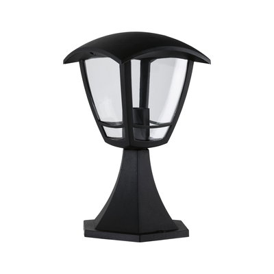 Sort udendørslampe i plastik med klart glas til have og terrasse, vejrbestandig og holdbar