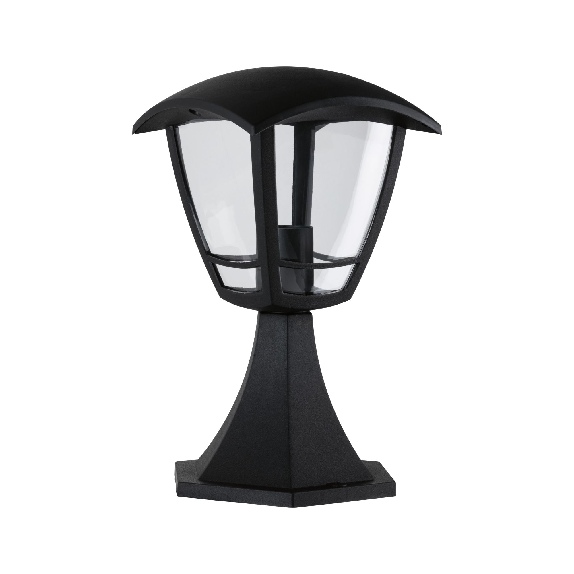 Schwarze Außenleuchte aus Metall mit klarem Glas und klassischem Design für Gartenbeleuchtung