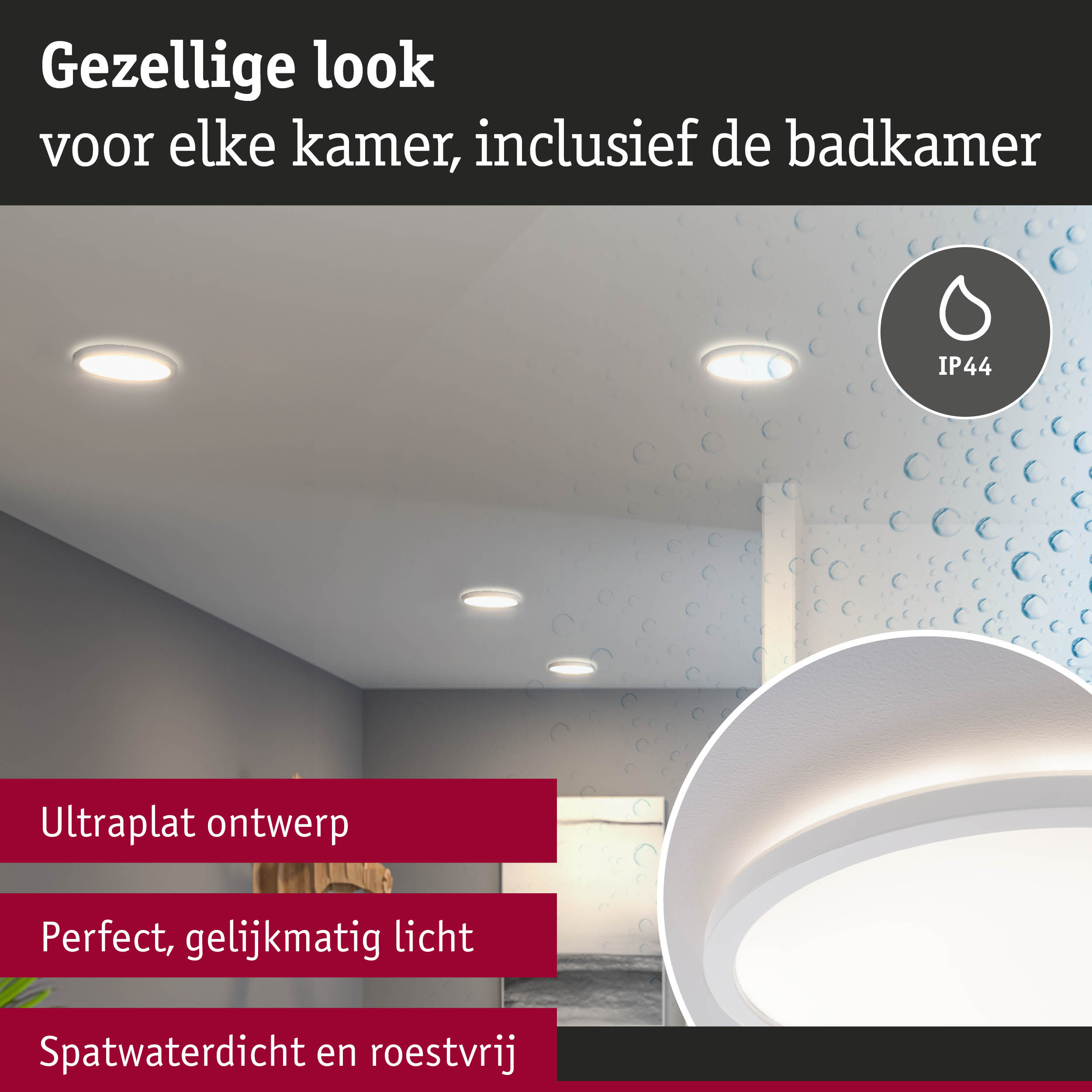 Ultraplatte witte LED-plafondlamp met IP44 bescherming, spatwaterdicht en roestvrij voor badkamer