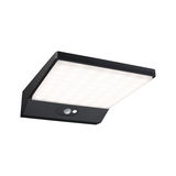 Schwarze LED-Wandleuchte mit Bewegungsmelder und weißem Diffusor für Außenbeleuchtung