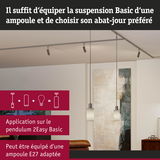 Suspension Basic moderne avec abat-jour en verre blanc et support métal, compatible ampoules E27 pour éclairage intérieur