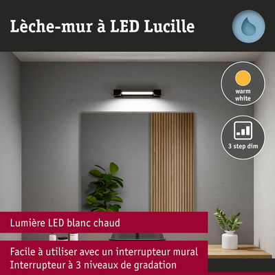 Applique murale LED noire Lucille avec lumière blanc chaud et variateur 3 niveaux pour intérieur
