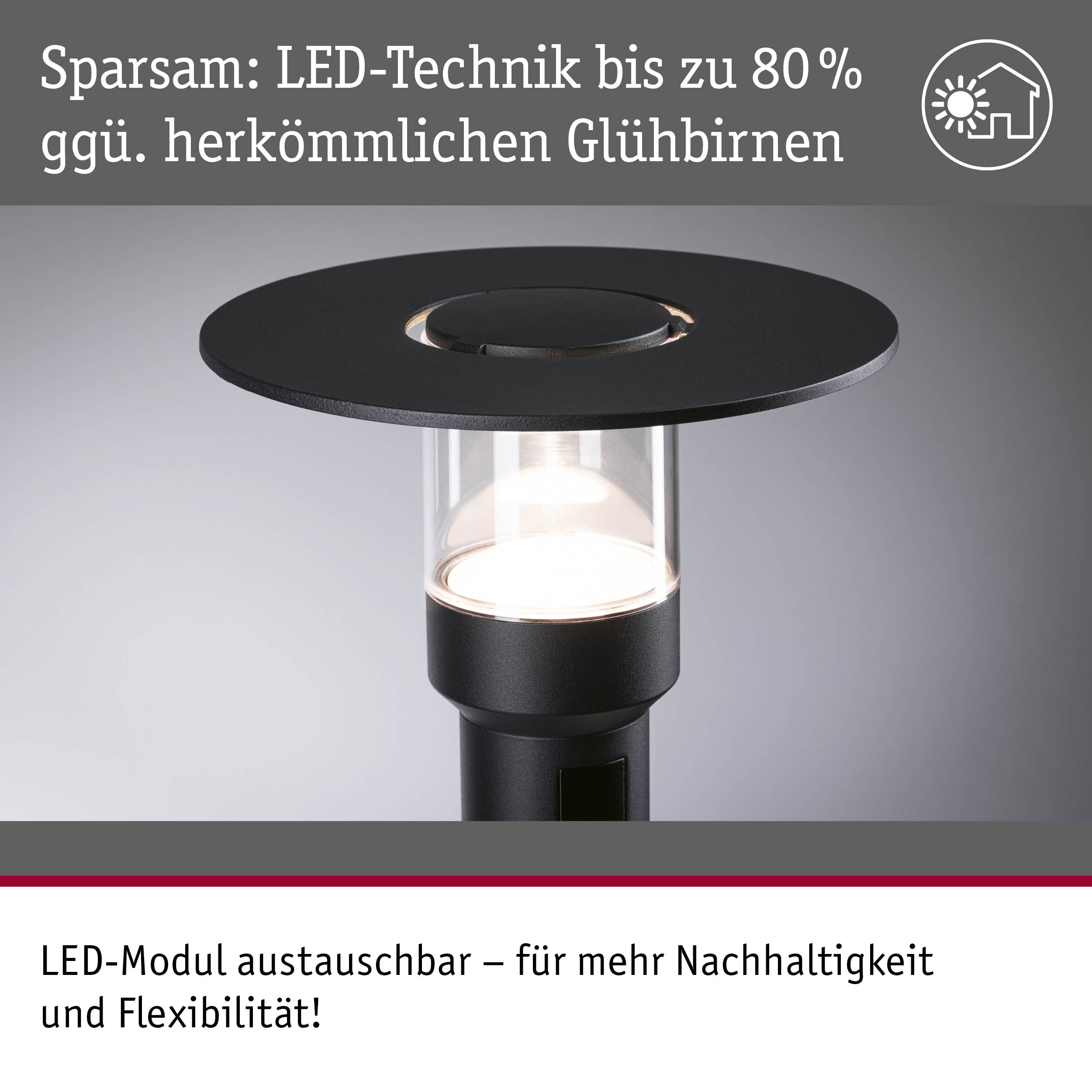Schwarze LED-Außenleuchte mit Glasgehäuse und energiesparender Technik für Gartenbeleuchtung