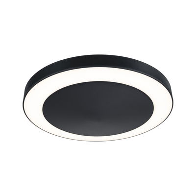 Plafonnier LED rond noir avec anneau lumineux blanc, éclairage intérieur moderne pour salon