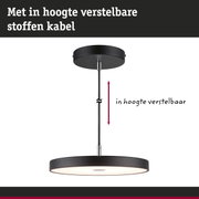 Zwarte LED-hanglamp met in hoogte verstelbare stoffen kabel voor moderne verlichting