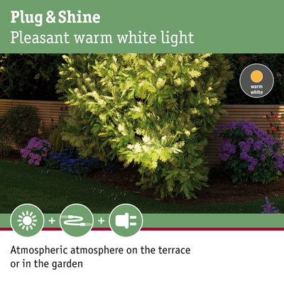 Plug & Shine LED lighting with warm white light for terrace and garden creating a pleasant atmosphere